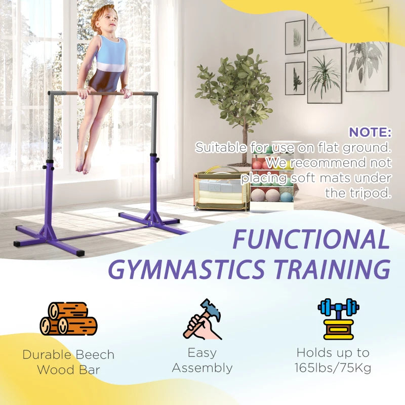 Adjustable Purple Steel Gymnastics Bar for Kids