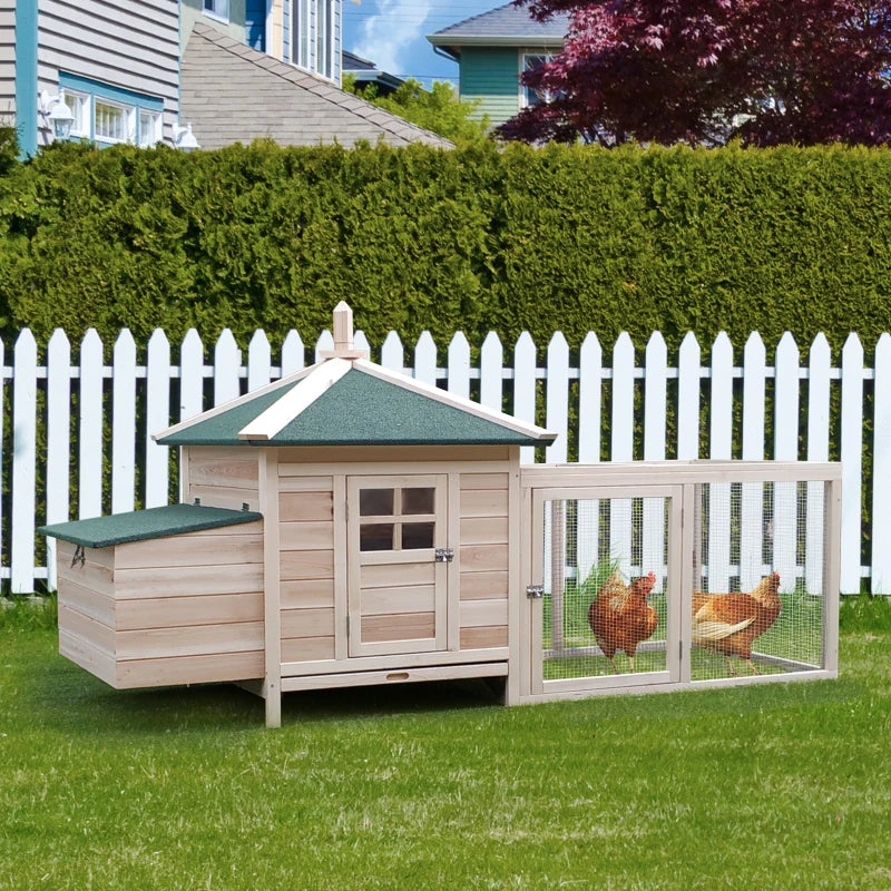 Wooden Chicken Coop with Nesting Box and Run - Outdoor Pet Cage