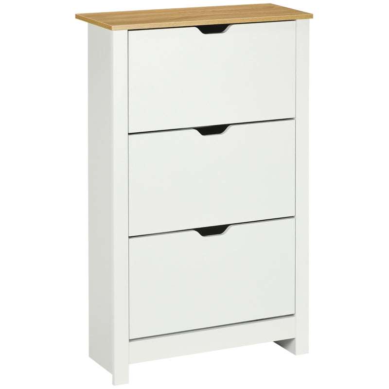 White Slim Shoe Cabinet with 3 Flip Drawers - 18 Pairs Storage