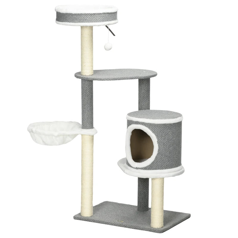 Cat Climbing Tower with Scratching Posts, Multi-level Cat Tree, 124cm - Grey