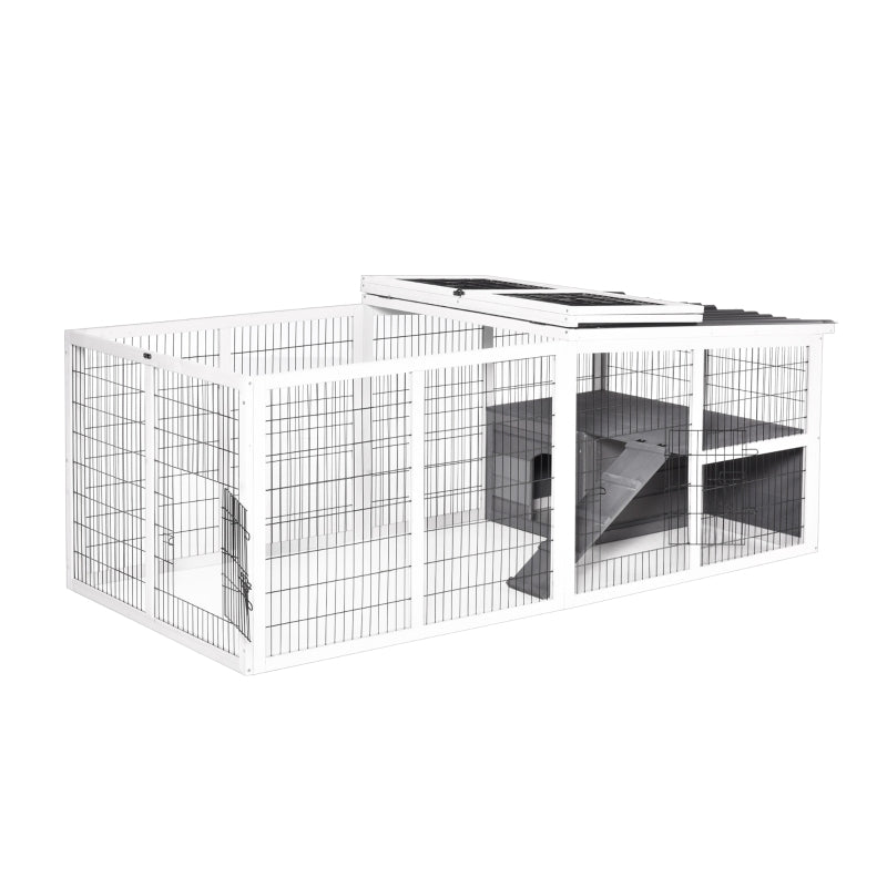 Grey Wooden Rabbit Run with Openable Roof and Ramp - 200L x 100W x 75H cm