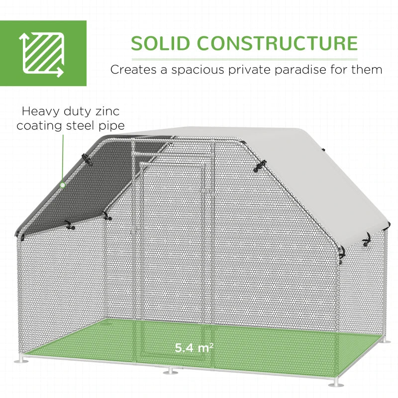 Large Metal Chicken Coop Run Cage with Cover - Outdoor, 280x190x195 cm, Grey