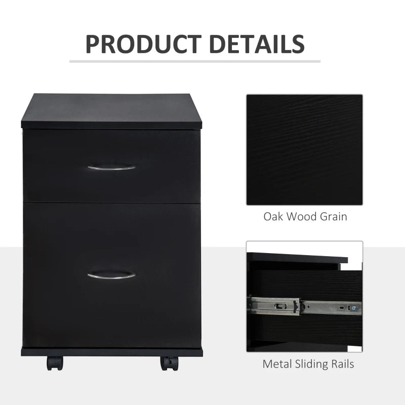 Black 2-Drawer Mobile Filing Cabinet for Home Office