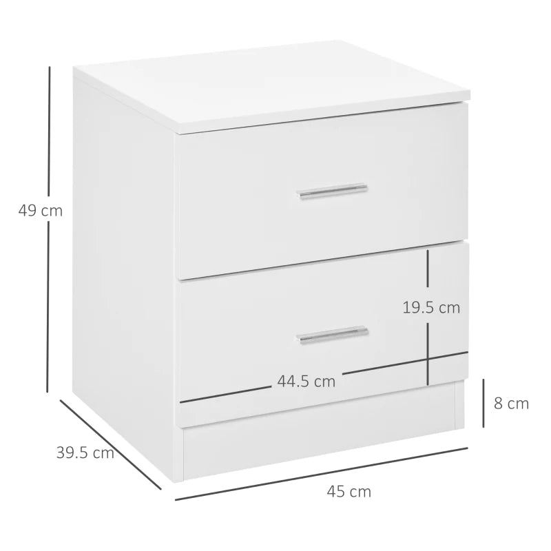 Modern White 2-Drawer Bedside Table Nightstand for Bedroom