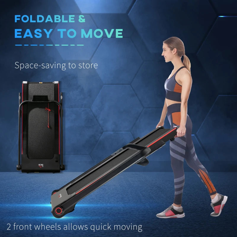 Compact Electric Folding Treadmill, 750W, 1-14km/h Speed, LED Monitor, Safety Button, Phone Holder - Black