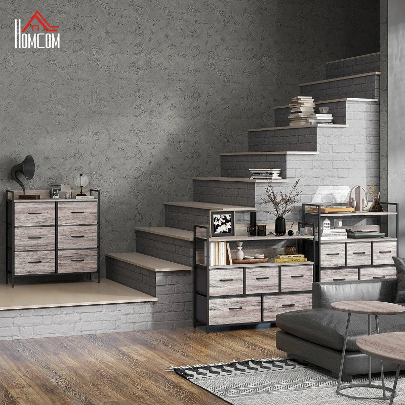 Grey Rustic 6-Drawer Fabric Chest