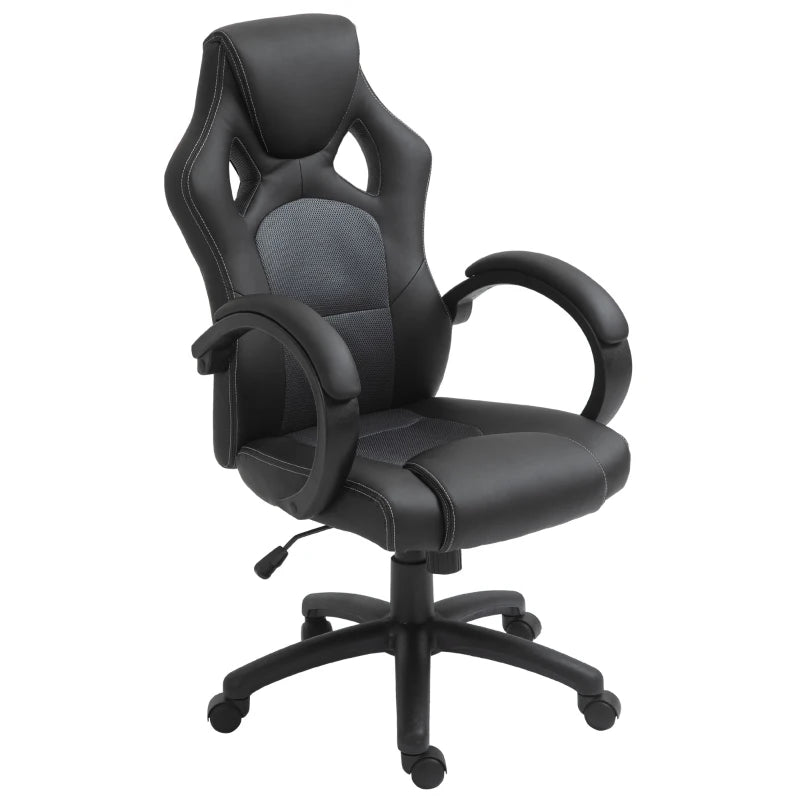 Black High-Back Faux Leather Office Chair with Wheels