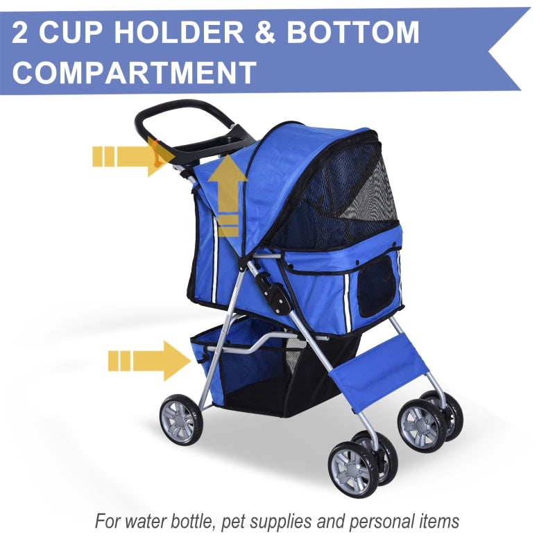 Blue Pet Stroller for Small Pets - Foldable Travel Carriage