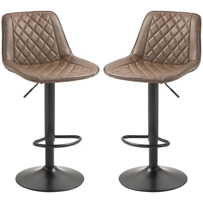 Brown Retro Swivel Bar Stools Set of 2, Adjustable Kitchen Chairs with Backrest