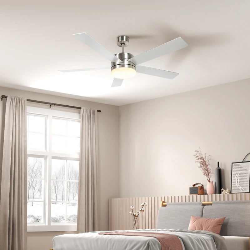 52" Silver and Beech Wood-effect Ceiling Fan with Light and Remote