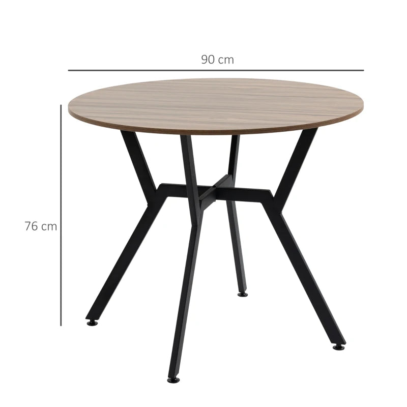 Brown Dining Table with Black Legs - 90 x 76 cm, Anti-slip Foot Pads