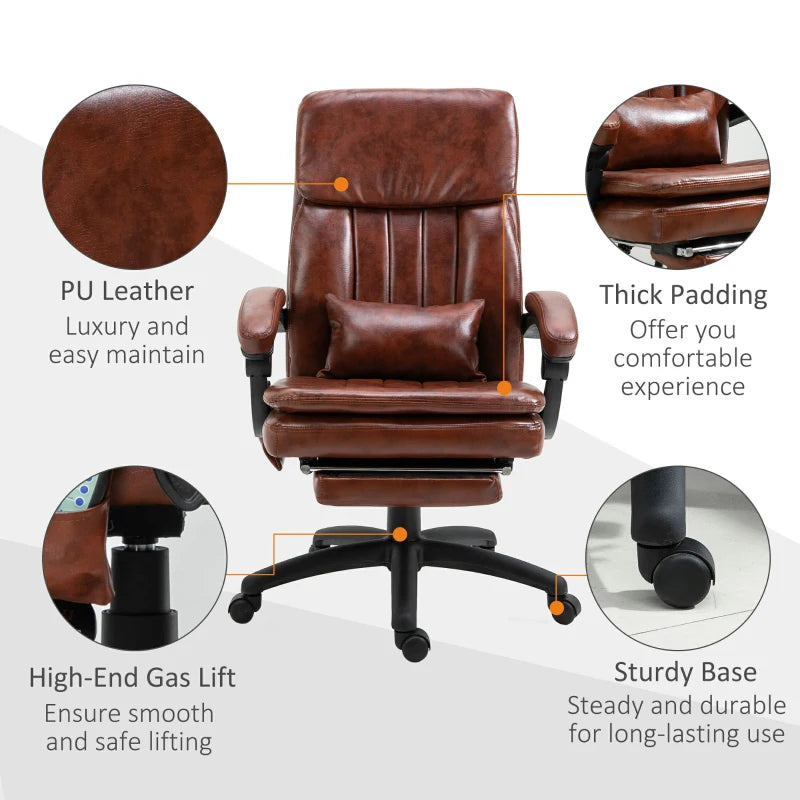 Brown High Back Gaming Recliner Chair with Footrest & Massage Points