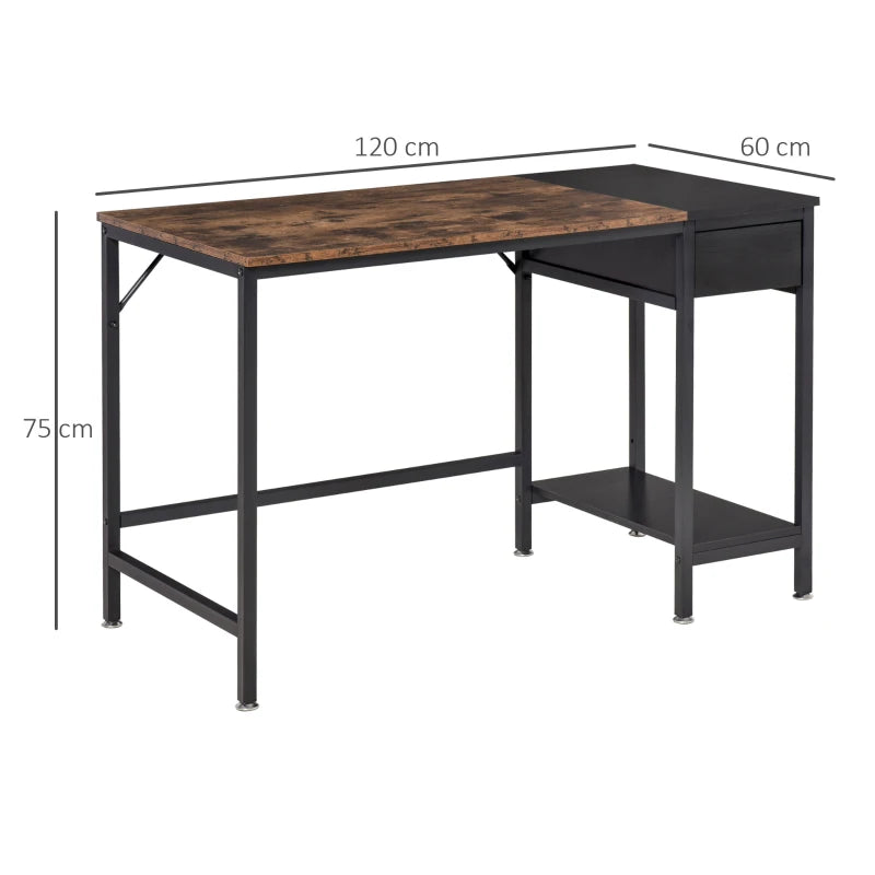 Black Computer Desk with CPU Stand and Drawer, Steel Frame, 120x60x75cm