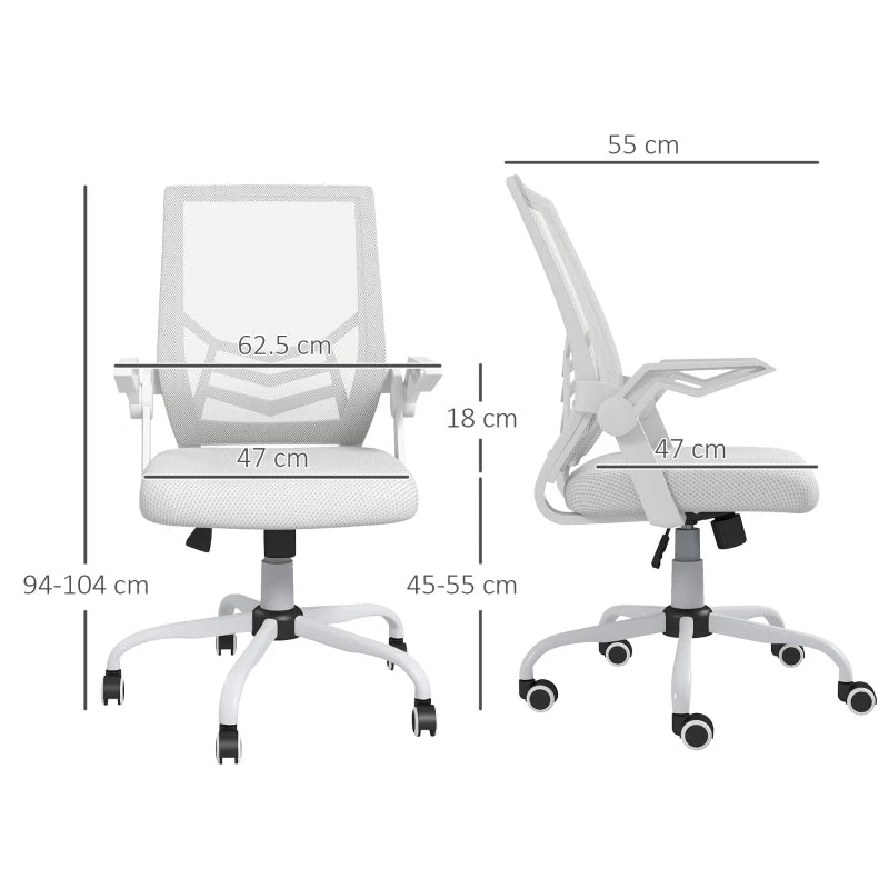 White Mesh Office Chair with Flip-up Armrests and Lumbar Support