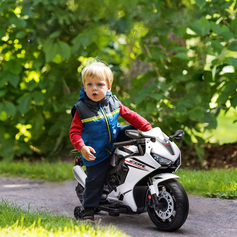 White Kids Electric Motorcycle with Lights & Music, 6V Battery-Powered Ride-On Toy