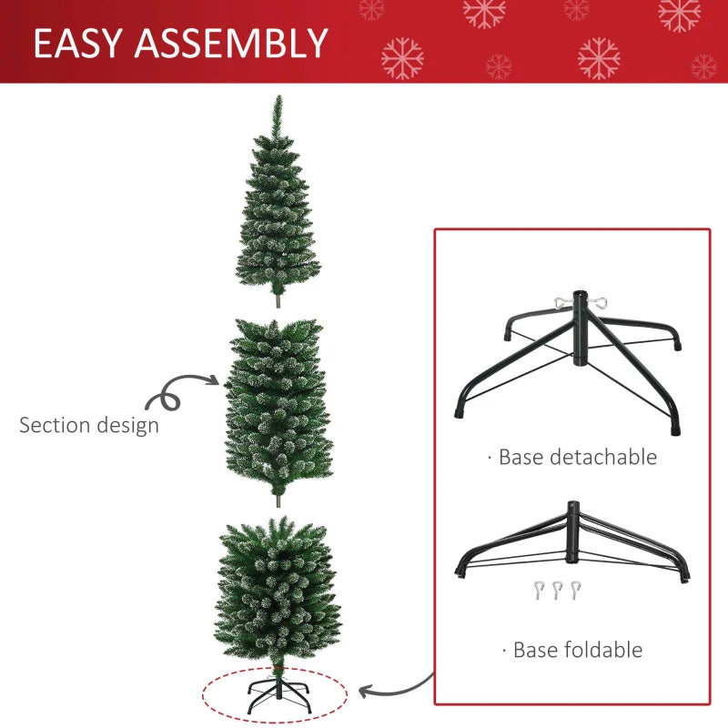 6FT Snow-Dipped Green Christmas Pencil Tree with Foldable Stand