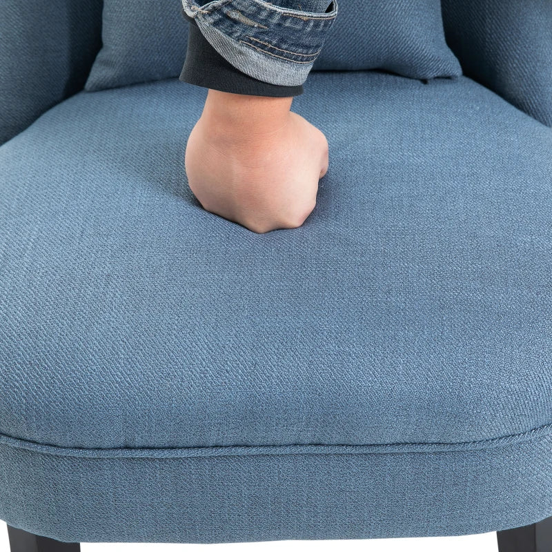 Blue Fabric Tub Chair with Pillow and Solid Wood Legs