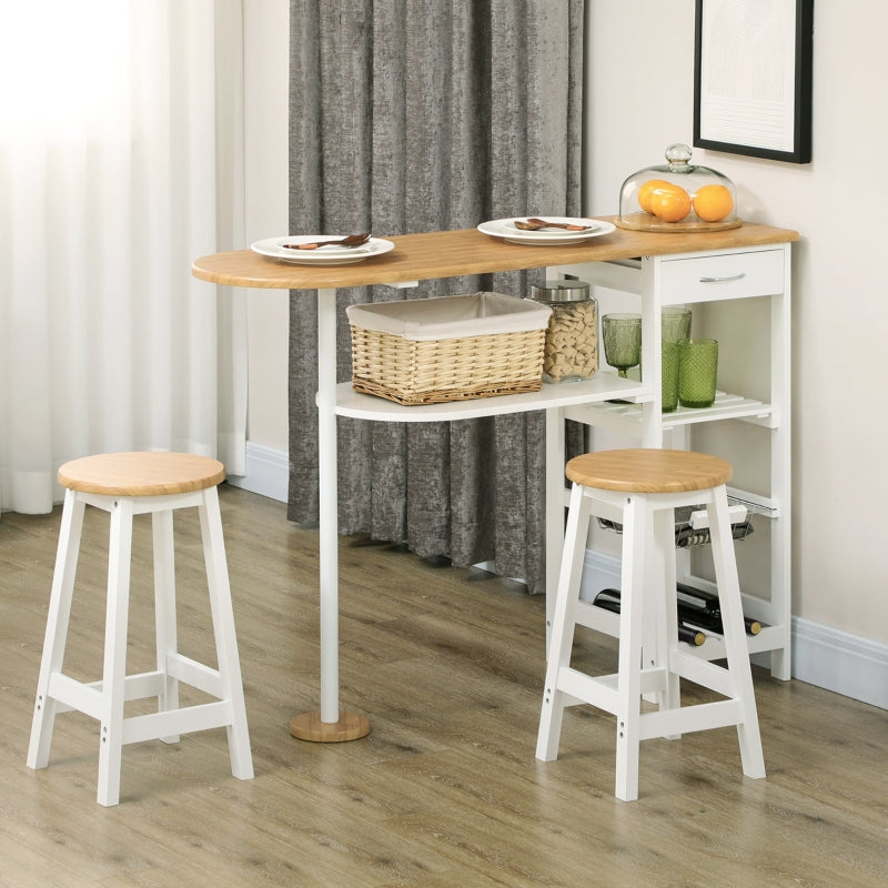 3 Piece Breakfast Bar Table Set with Storage - Natural & White