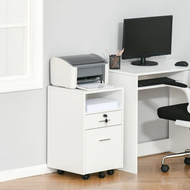 White 2-Drawer Lockable Filing Cabinet on Wheels