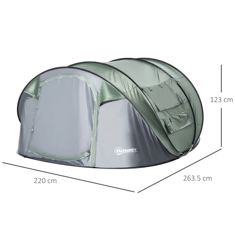 Dark Green 4-5 Person Pop-up Waterproof Camping Tent with Windows