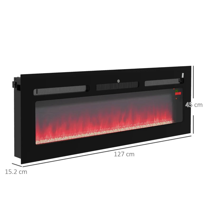 Black 127cm Electric Fireplace, 2000W Wall Mounted Fire with Remote Control