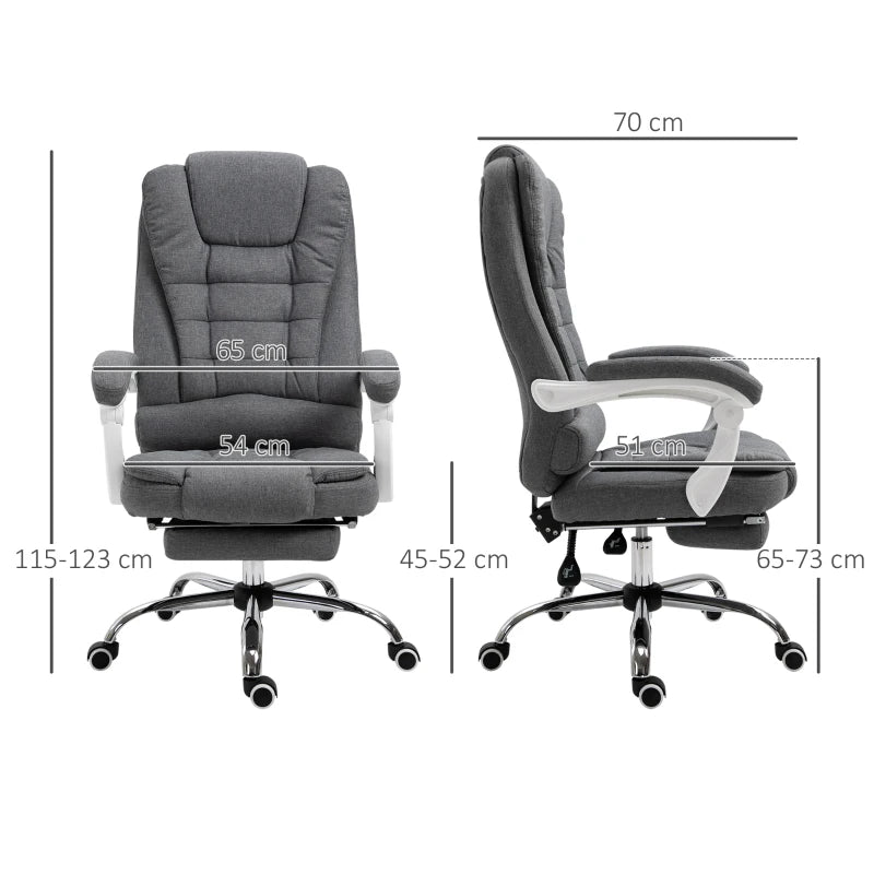 Grey Linen Swivel Office Chair with Reclining Backrest and Footrest