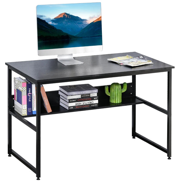 Black Metal Frame Computer Desk with Storage Shelf, 120 x 60cm