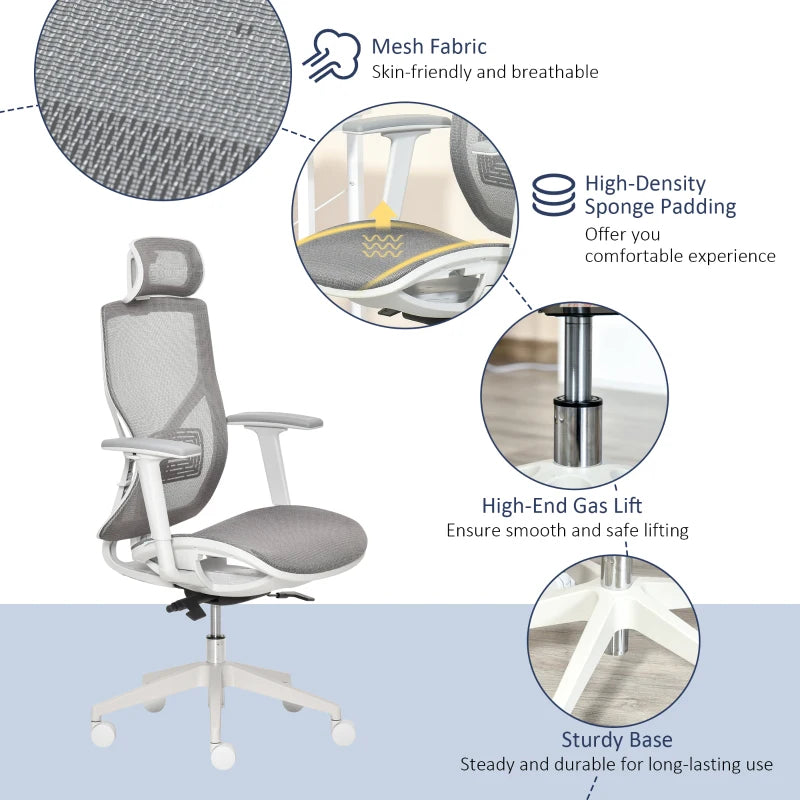 Grey Mesh Office Chair with 360° Rotation & Adjustable Features