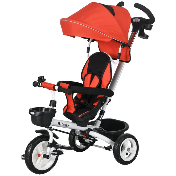 Red 6-in-1 Baby Push Tricycle with Parent Handle - Ages 1-5