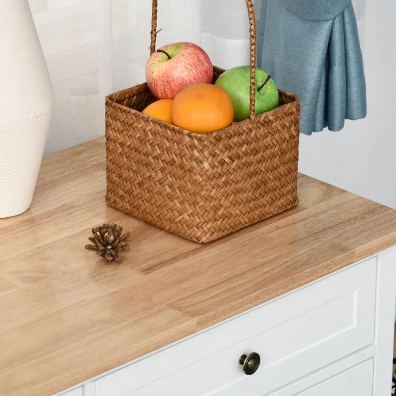 White Kitchen Island Cart with Drawers and Cabinet