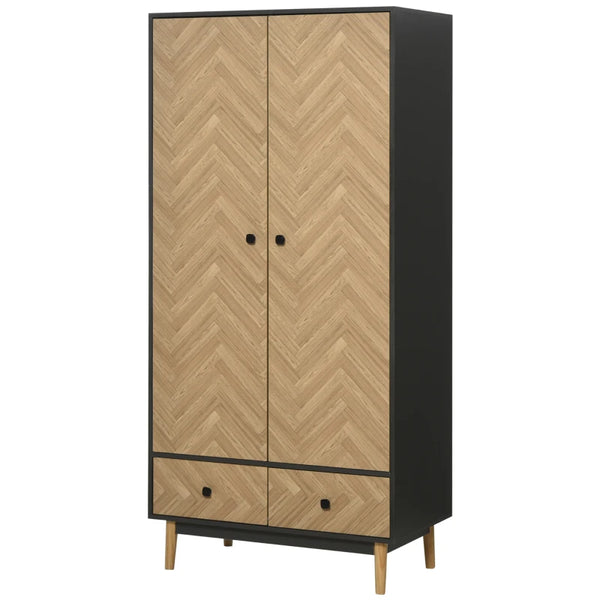 Modern Wood Grain Wardrobe Cabinet with Shelf, Hanging Rod, and Drawers - 90x50x190cm (Color: Oak)