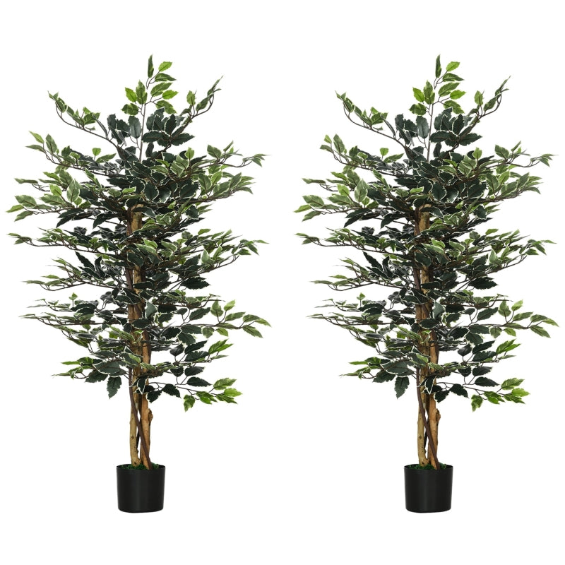 130cm Tall Artificial Ficus Tree Set, Lifelike Leaves, Indoor Outdoor Decor, Green