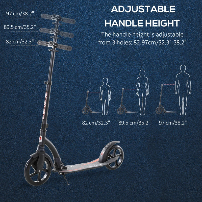 Black Foldable Kick Scooter with Shock Absorption for Teens and Adults