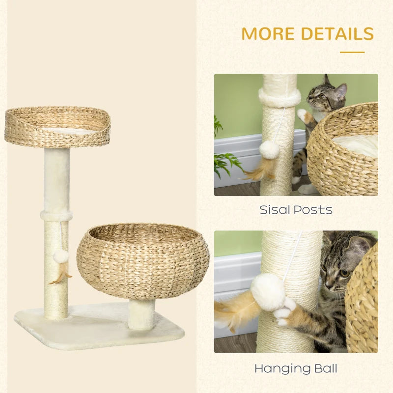 72cm Cat Tree Tower with Sisal Scratching Post, Beds, Toy Ball - Grey