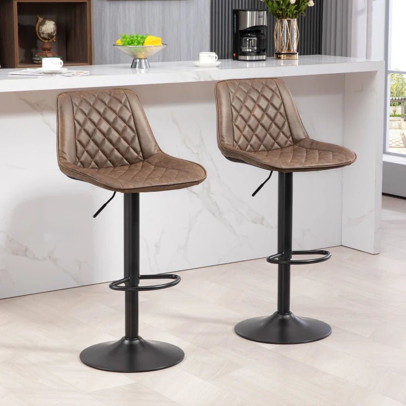 Brown Retro Swivel Bar Stools Set of 2, Adjustable Kitchen Chairs with Backrest