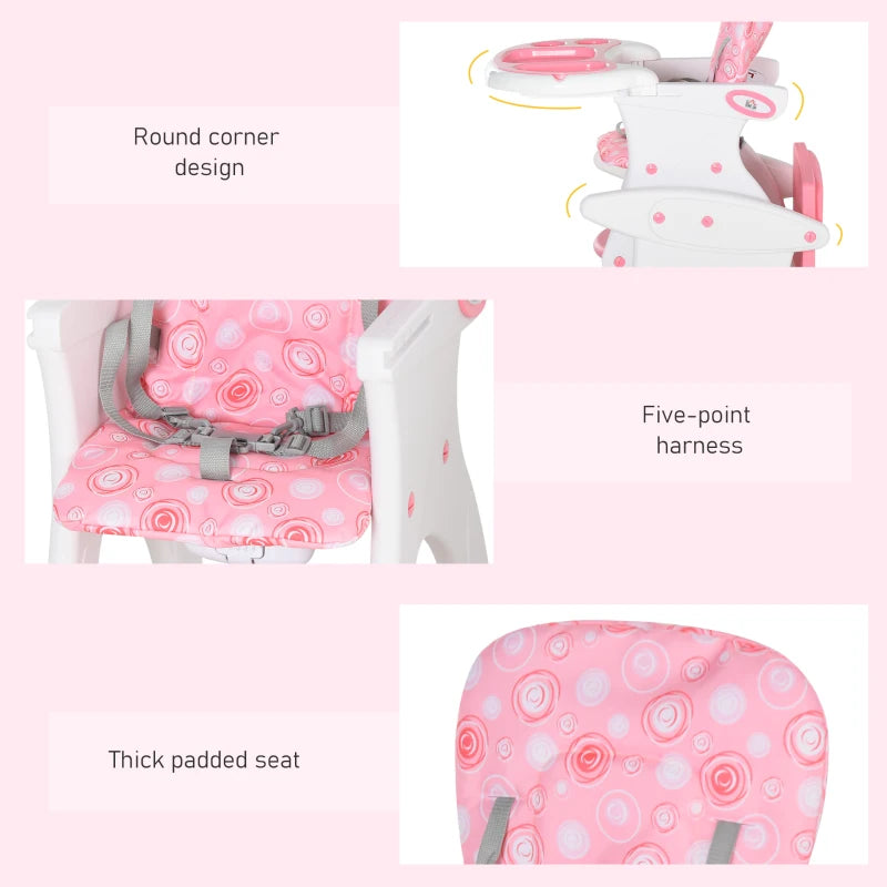 3-in-1 Pink Baby Booster High Chair