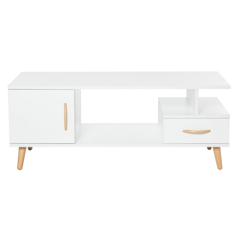 White Modern Coffee Table with Storage and Drawer