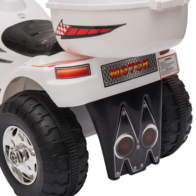 White 3-Wheel Electric Ride-On Motorcycle for Toddlers with Lights and Music