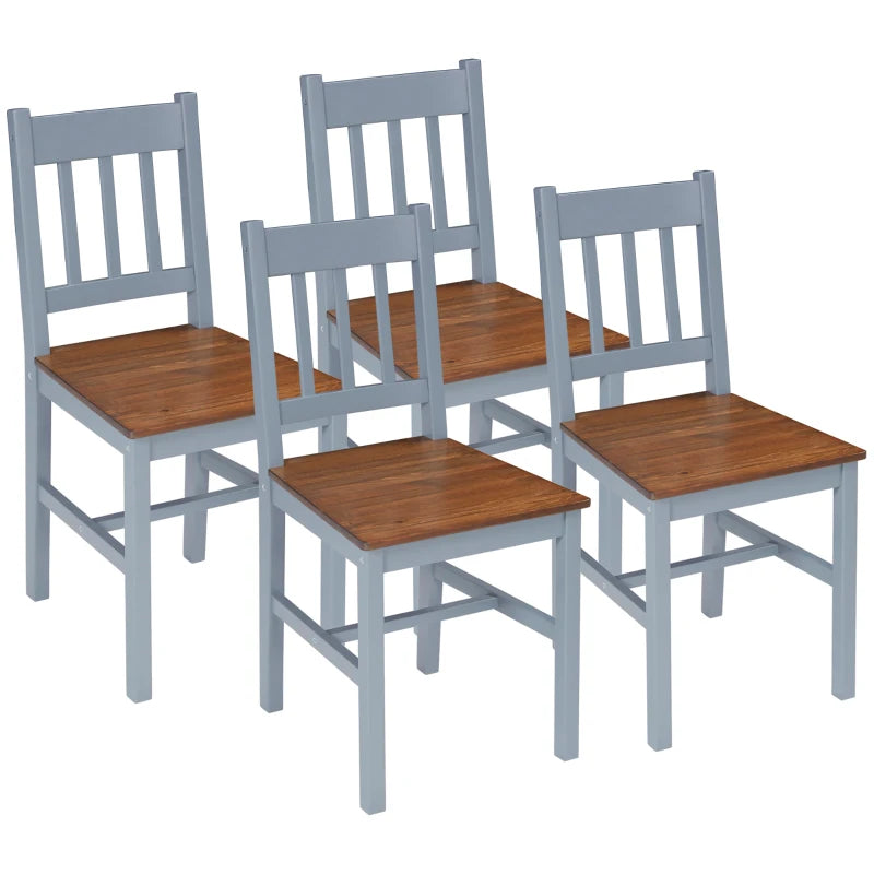 Grey Slat Back Dining Chairs Set of 4, Pine Wood Kitchen Chairs