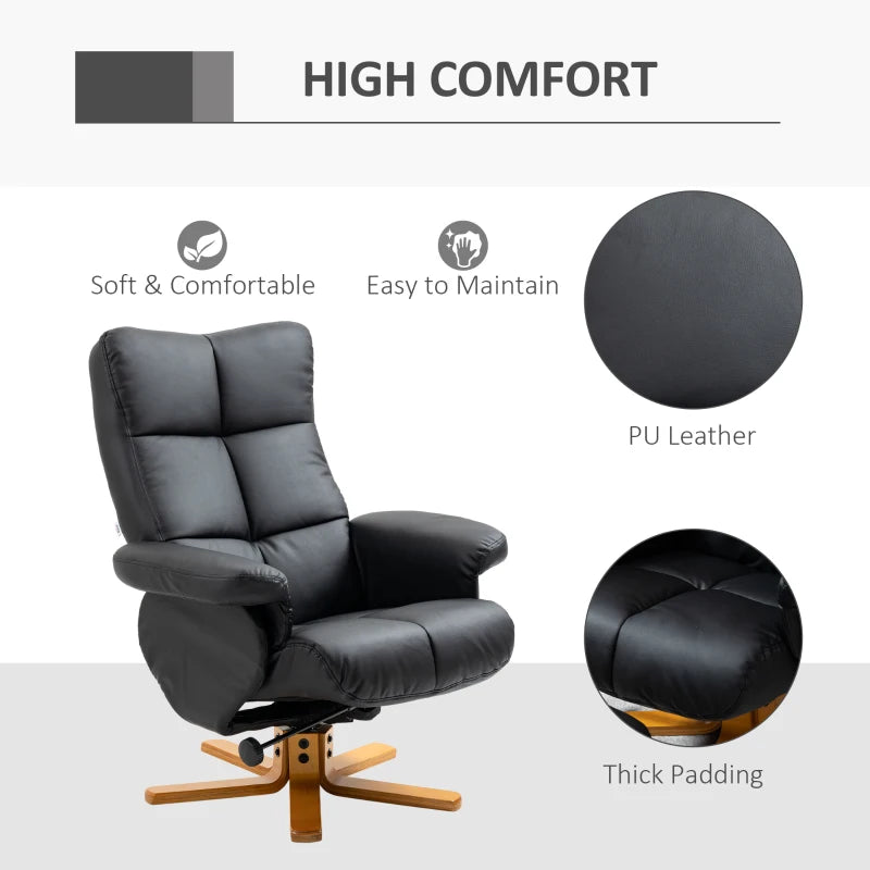 Black Swivel Recliner Armchair with Ottoman and Storage Footstool