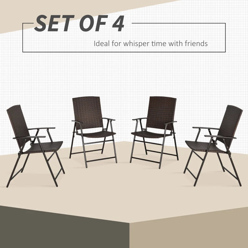 Brown Folding Rattan Seat Chairs Set of 4