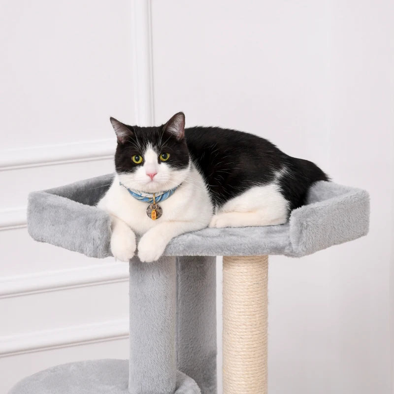 Grey Cat Tree Tower with Scratching Post and Plush Perches