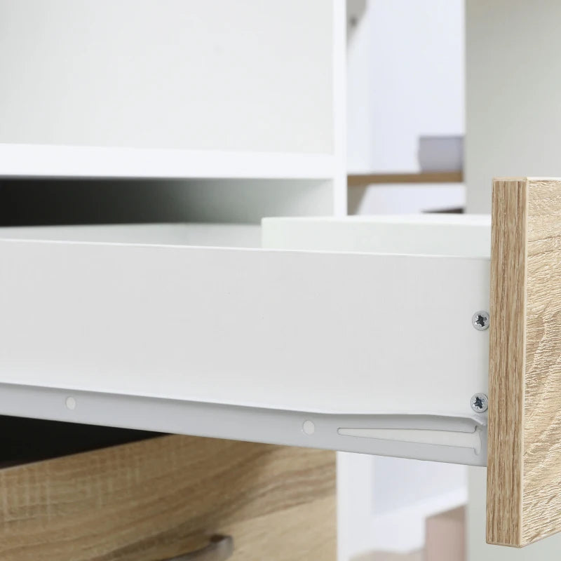 Oak and White Computer Desk with Drawers and Storage Shelves