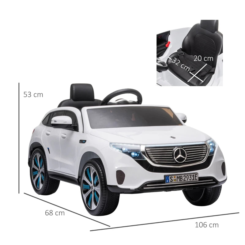 White 12V Kids Electric Ride On Car with Remote Control - Music, Lights, Bluetooth