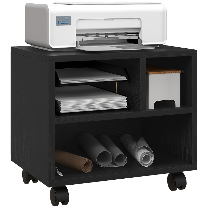 Black 3-Compartment Printer Cart with Wheels