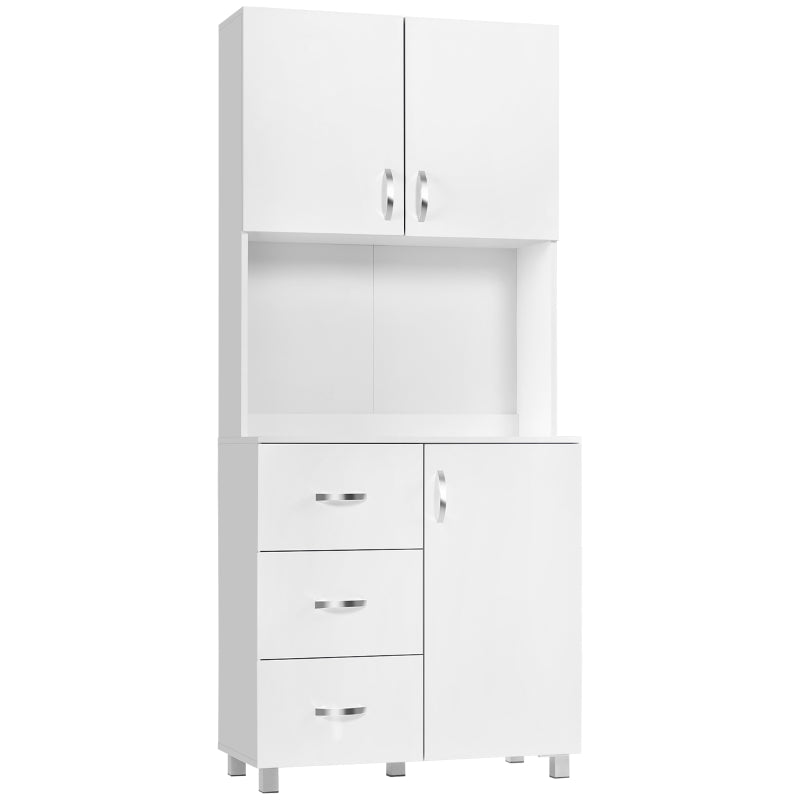 White Kitchen Storage Cabinet with Drawers and Shelves