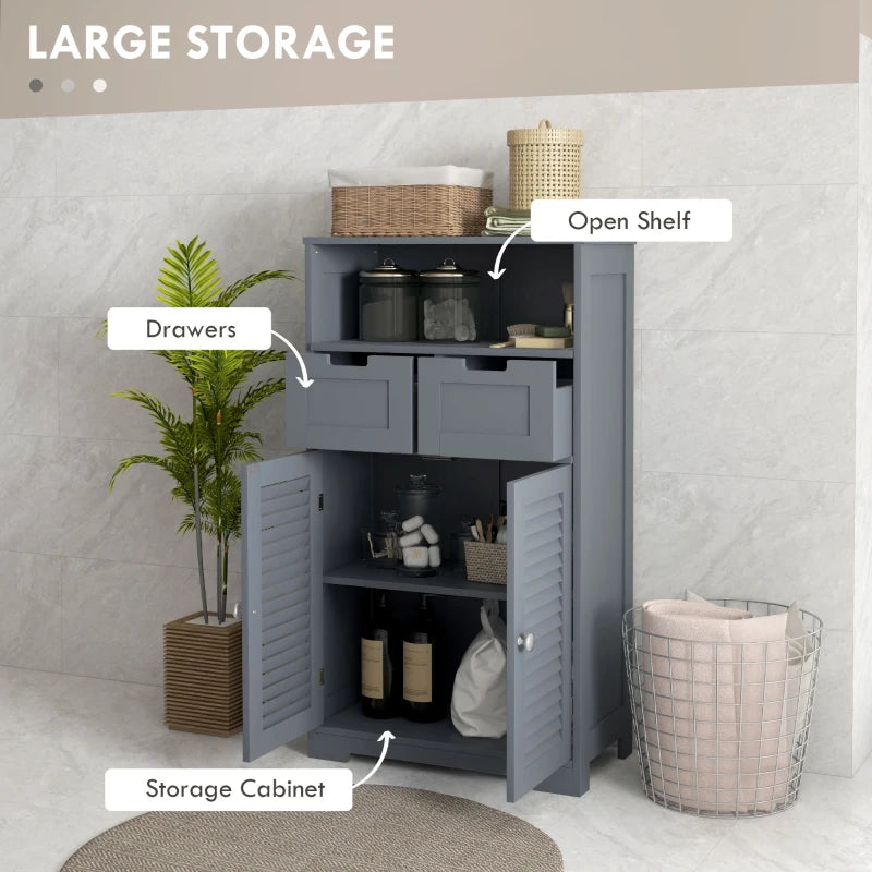 Grey Bathroom Storage Unit with Shelf, Drawers & Cupboard