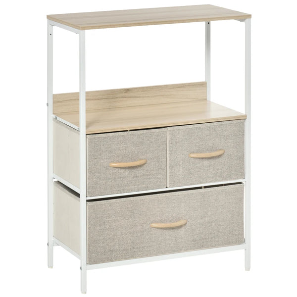 Light Grey 3-Drawer Storage Cabinet with Shelves