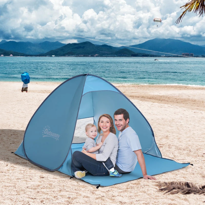 Blue Pop-Up Beach Tent for 2-3 People with UV 30+ Protection