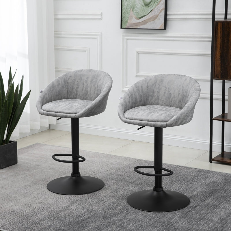 Modern Swivel Grey Bar Stools Set of 2 with Armrests and Footrest